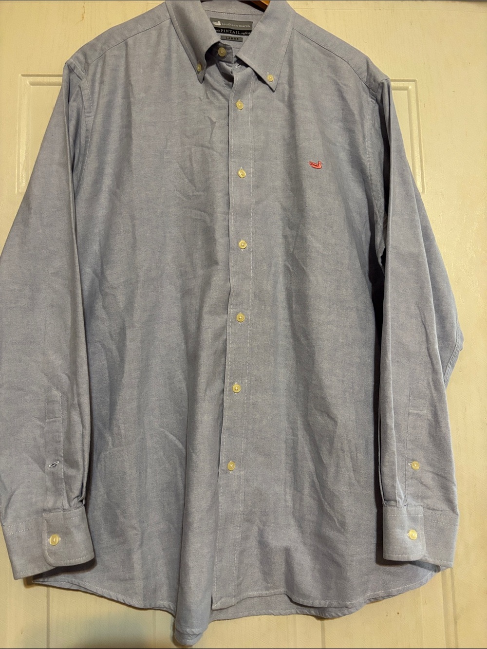 Southern Marsh Light Blue Oxford Button-Down Shirt‎ with Coral Logo